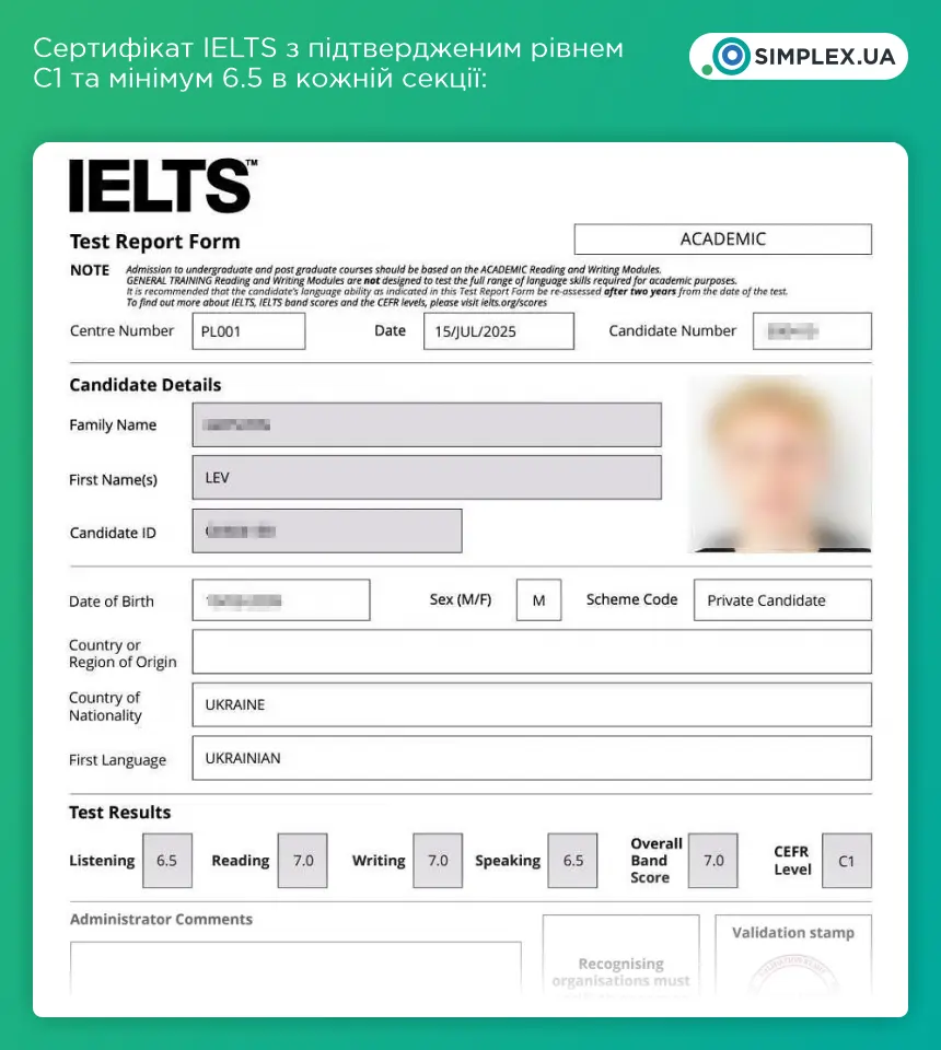 Як виглядав сертифікат Лева по іспиту IELTS