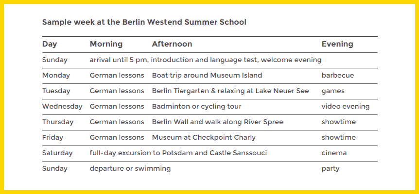 Приклад розкладу на літні канікули в Берліні